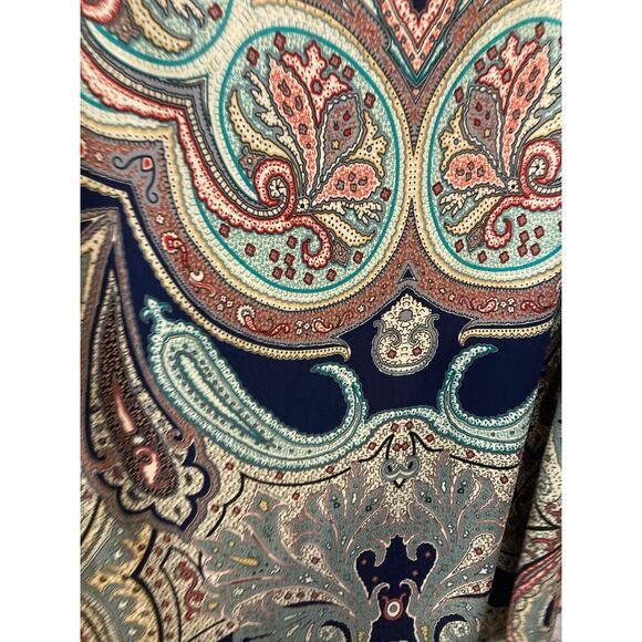 Gilli Dress Womens Medium Shift Navy Blue Paisley Long Sleeve Boat Neck Stretch - Picture 4 of 13